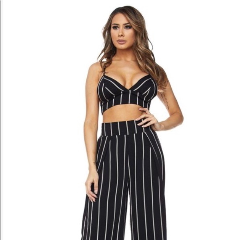 Two Piece Stripe Wide Leg Pant and Top Set